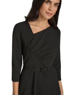 Scuba Crepe Asym Rouched Neck Midi With Belt