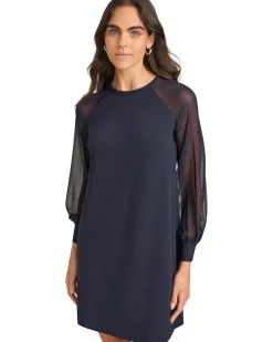 Scuba Crepe Chiffon Sleeve Aline Dress