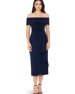 Scuba Crepe Over-the-Shoulder Side Ruched Dress
