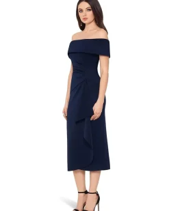 Scuba Crepe Over-the-Shoulder Side Ruched Dress