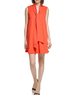 Scuba Crepe Trapeze Dress with Neck Tie