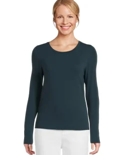 Sheer Knit Round Neck Slim Long Sleeve Tee