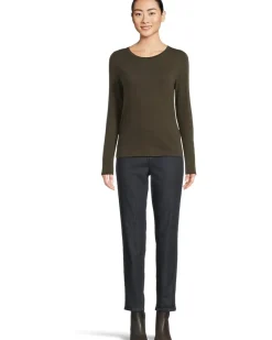 Sheer Knit Round Neck Slim Long Sleeve Tee
