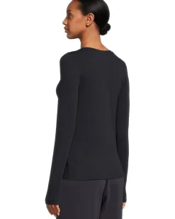 Sheer Knit Round Neck Slim Long Sleeve Tee