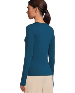 Sheer Knit Round Neck Slim Long Sleeve Tee