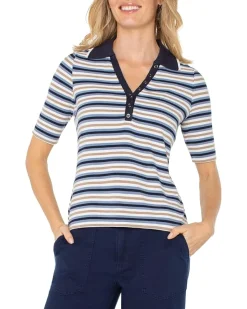 Shirred 1/2 Sleeve Collared Henley Knit Top