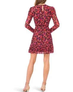 Shirred Long Sleeve Waist Tie Dress