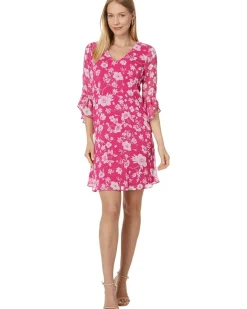 Short Chiffon Dress with Bell Sleeves