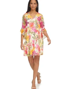 Short Chiffon Dress with Bell Sleeves