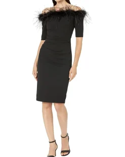 Short Off-the-Shoulder Scuba Crepe Feather