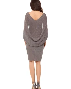 Short Rouched Metallic Knit Drape Back Sleeve