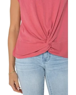 Short Sleeve Boat Neck Knot Front Knit Top