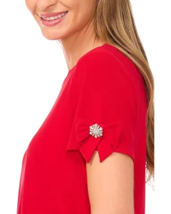 Short Sleeve Bow Sleeve Knit Top