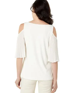 Short Sleeve Cold-Shoulder Smock Bottom Blouse
