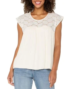 Short Sleeve Dolman Boat Neck Woven Blouse W Embroidery