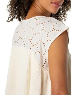 Short Sleeve Dolman Boat Neck Woven Blouse W Embroidery