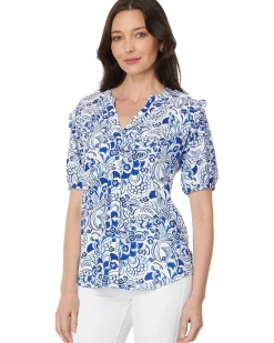 Short Sleeve Fountain Smocked Yoke Top