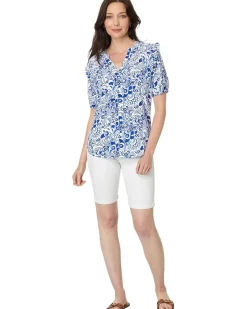 Short Sleeve Fountain Smocked Yoke Top
