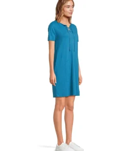 Short Sleeve Lace Up Neck Tee Shirt Dress