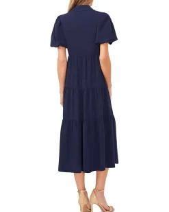 Short Sleeve Maxi Tiered Shirt Dress
