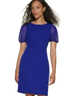 Short Sleeve Mix Media Sheath Dress