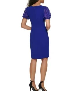 Short Sleeve Mix Media Sheath Dress