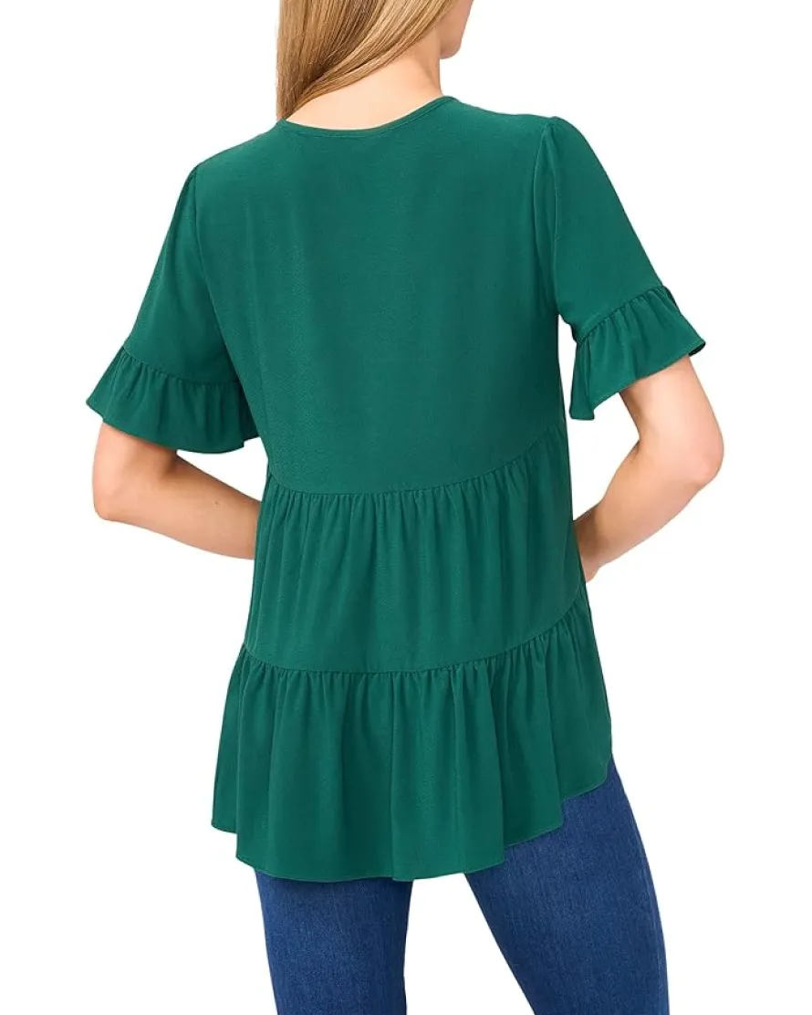 Short Sleeve Ruffle Detail High Low Top