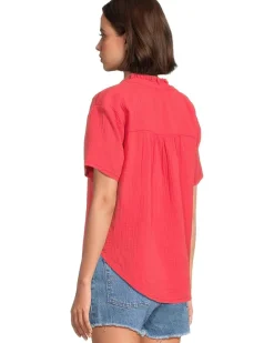 Short Sleeve Ruffle Neck Henley Top
