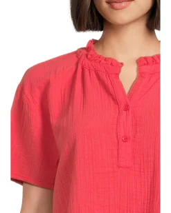 Short Sleeve Ruffle Neck Henley Top