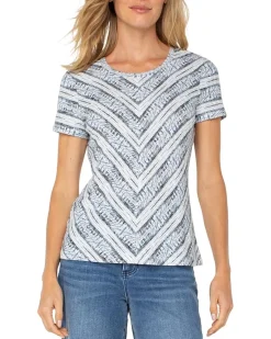 Short Sleeve Scoop Neck Knit Top With Miter Front