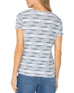 Short Sleeve Scoop Neck Knit Top With Miter Front