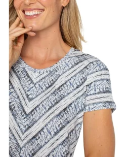 Short Sleeve Scoop Neck Knit Top With Miter Front