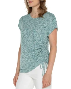 Short Sleeve Scoop Neck with Side Tie Detail Space Dye Rib Knit