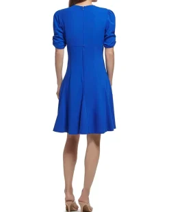 Short Sleeve Side Knot Godet Midi Dress