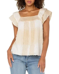 Short Sleeve Square Neck Woven Blouse