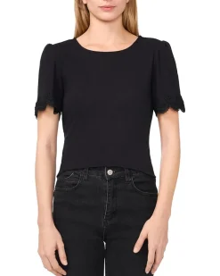 Short Sleeve Tee With Lace Sleeve Opening