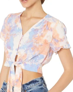 Short Sleeve Tie Front Button Top V1VX1T18