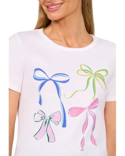 Short Sleeves Crew Neck Tee W/ Graphic Bows Print