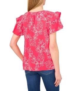 Shoulder Smocking Ruffle Sleeve Tie Top