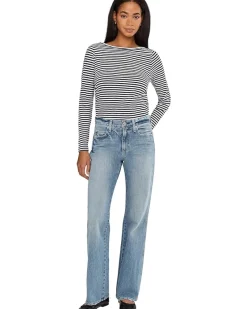 Side Ruched Slub Long Sleeve Stripe