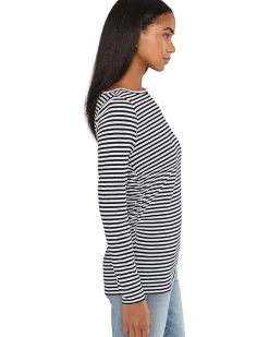 Side Ruched Slub Long Sleeve Stripe