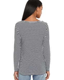 Side Ruched Slub Long Sleeve Stripe