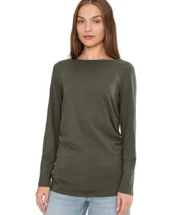 Side Ruched Slub Long Sleeve