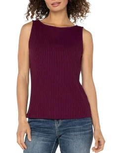 Sleeveless Boat Neck Rib Knit Top