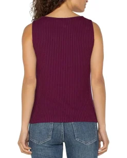 Sleeveless Boat Neck Rib Knit Top