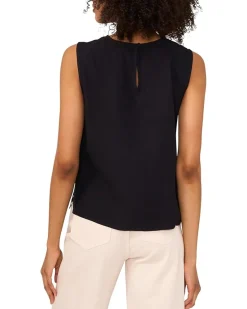 Sleeveless Crew Neck Blouse with Center Embroidery