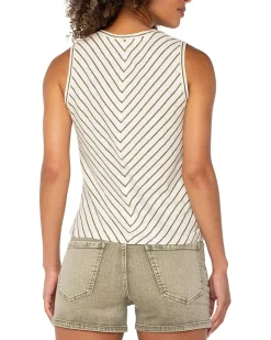 Sleeveless Crew Neck Twist Front Knit Top with Miter Back