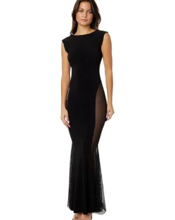 Sleeveless Crewneck Fishtail Gown w/Mesh Sides