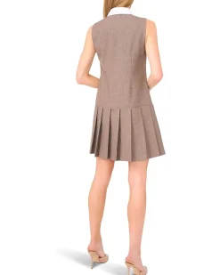 Sleeveless Houndstooth Pleated Dress