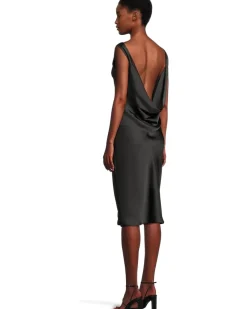 Sleeveless Low Back Drape Dress Below Knee